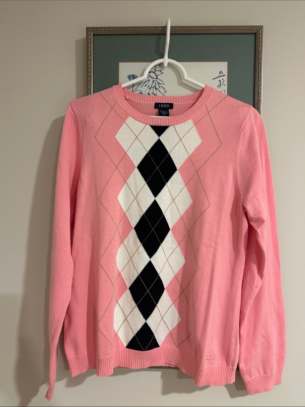 Izod Pink Argyle-Front Crewneck Sweater